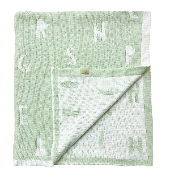 Feather Chenille Reversible Stroller Blanket on Wooden Hanger