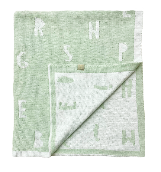 Feather Chenille Reversible Stroller Blanket on Wooden Hanger