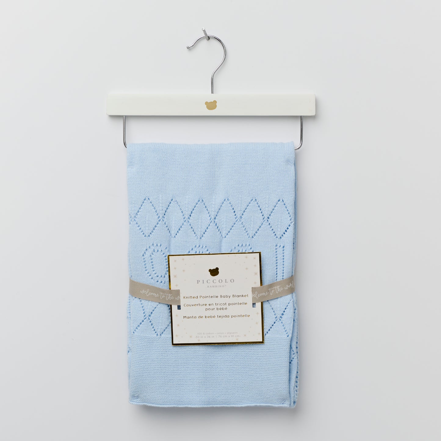 Pointelle Signature Stroller Blanket on Wooden Hanger