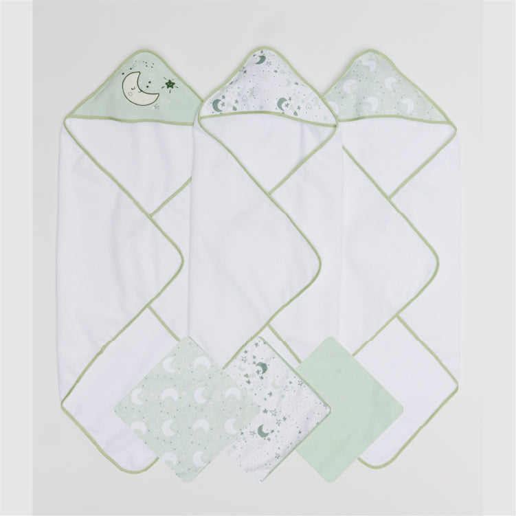 6 Pack Hooded Towels & Washcloths Set 28"x28" & 9"x9