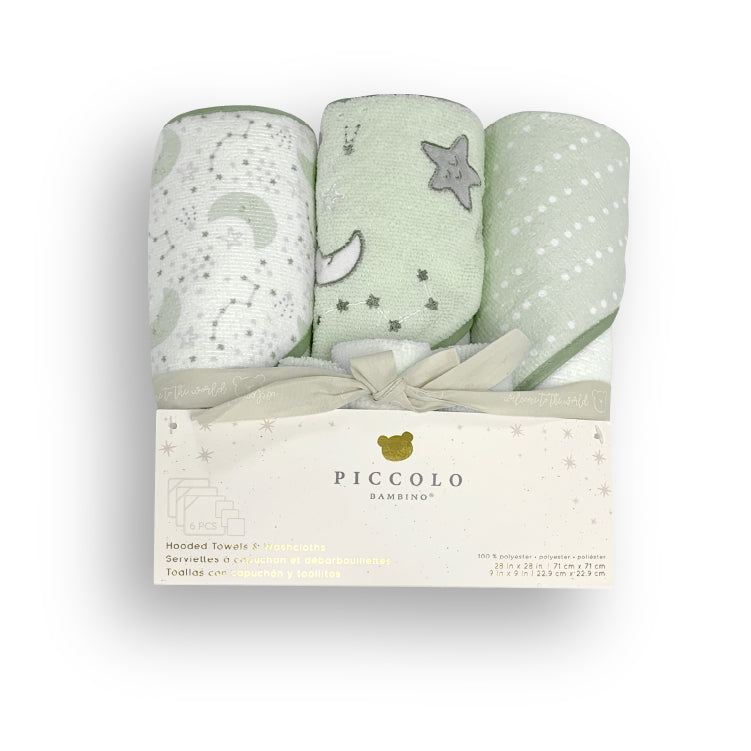 6 Pack Hooded Towels & Washcloths Set 28"x28" & 9"x9