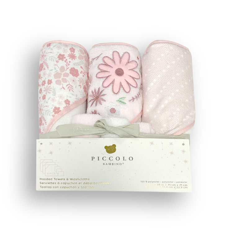 6 Pack Hooded Towels & Washcloths Set 28"x28" & 9"x9