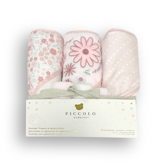 6 Pack Hooded Towels & Washcloths Set 28"x28" & 9"x9