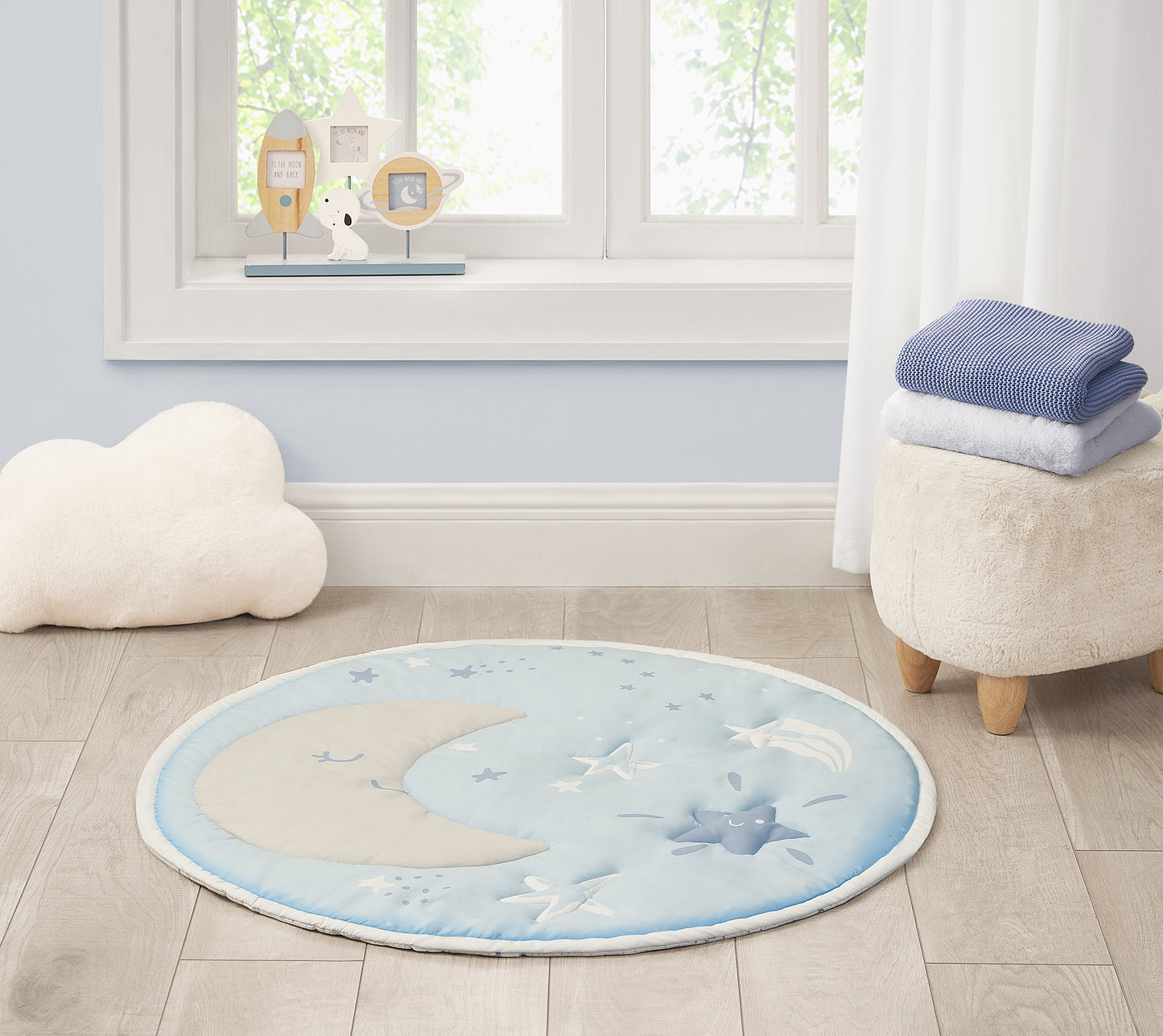 Moon Quilted Round Playmat on Wooden Hanger