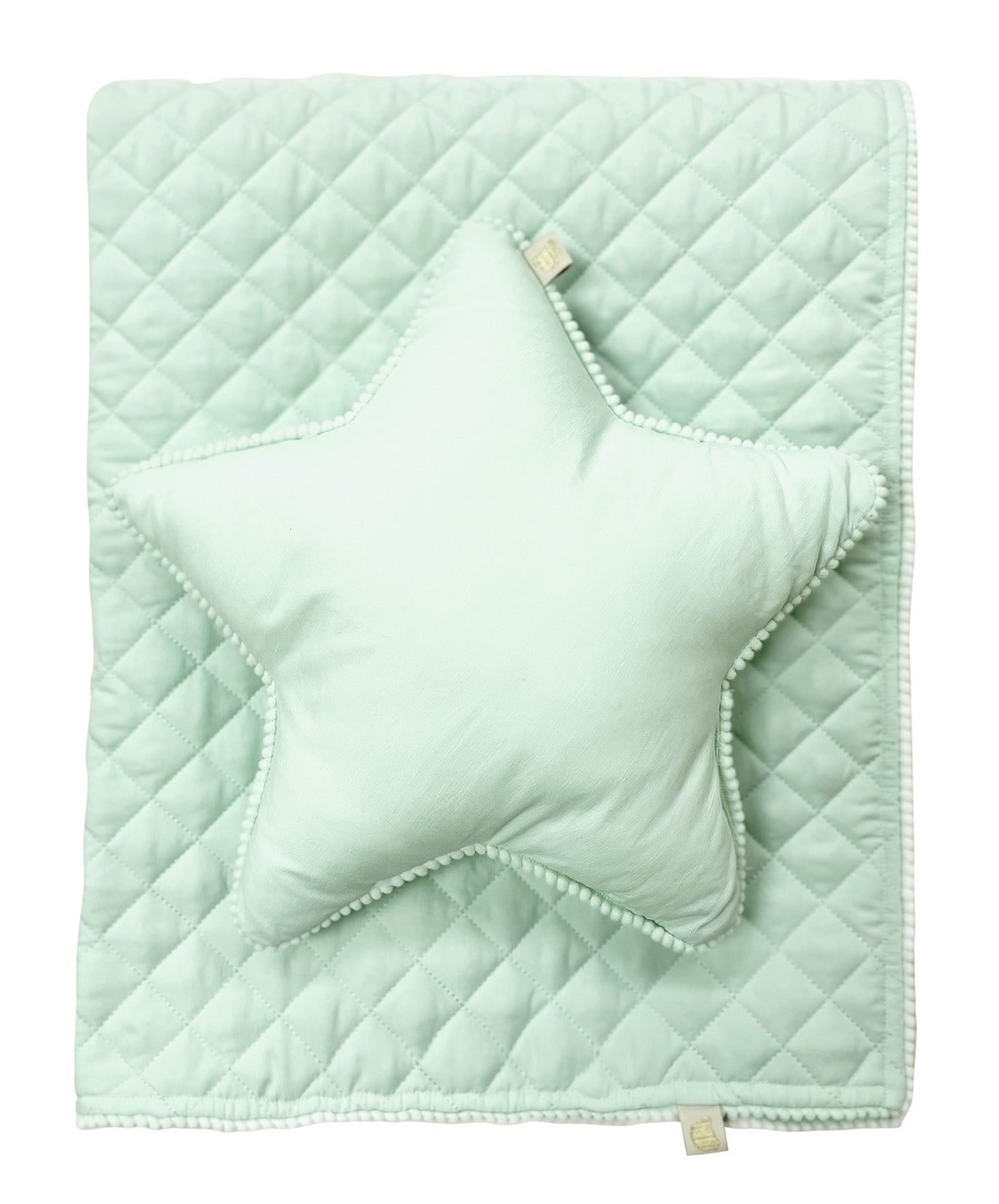Microfiber Diamond Quilt blanket with Shape Pillow on Wooden Hanger